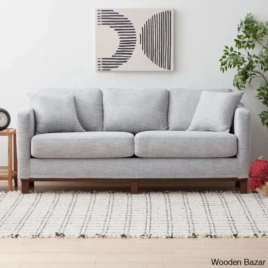 Joanne Upholstered 3-Seater Sofa With Solid Wood Base - Wooden Bazar Grey