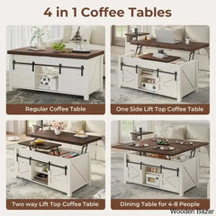 Joden Lift Top Coffee And Center Table For Living Room With 4 Sliding Barn Doors