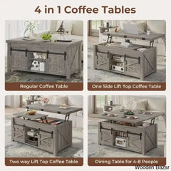 Joden Lift Top Coffee And Center Table For Living Room With 4 Sliding Barn Doors