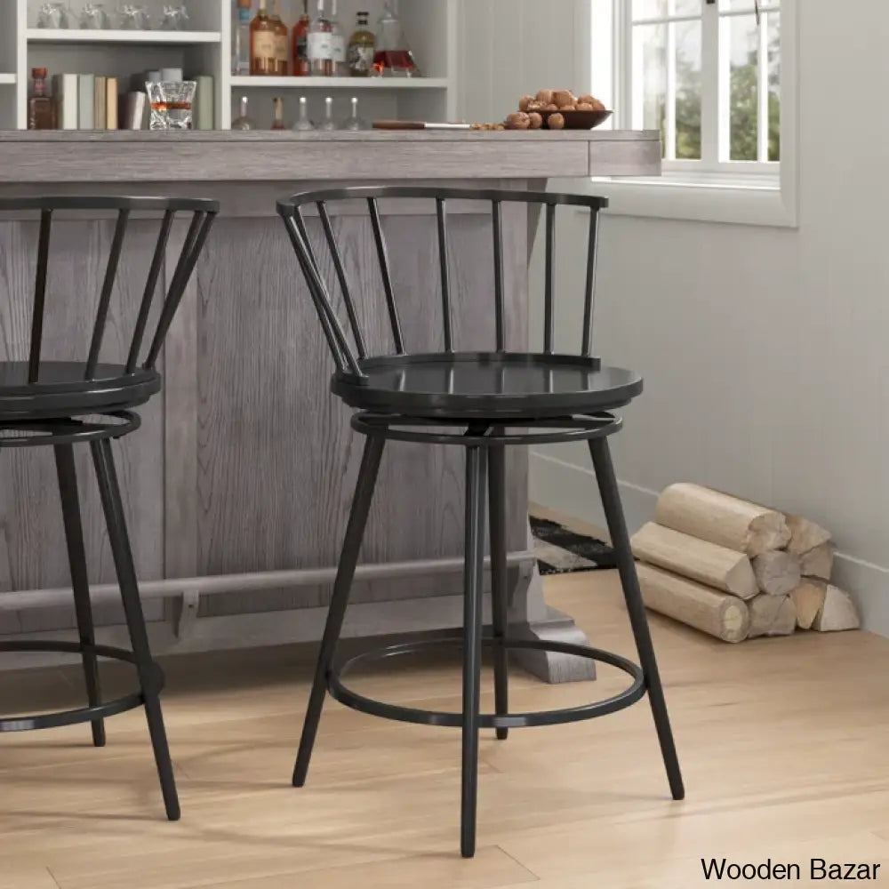 Johannas Swivel 24’’ Counter And Bar Stool (Set Of 2) Black