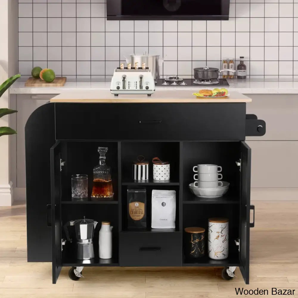 Jonhatan 45.2’’ Solid Wood Kitchen Island With Drop Leaf Trolley Cart Cabinet Kitchen Island