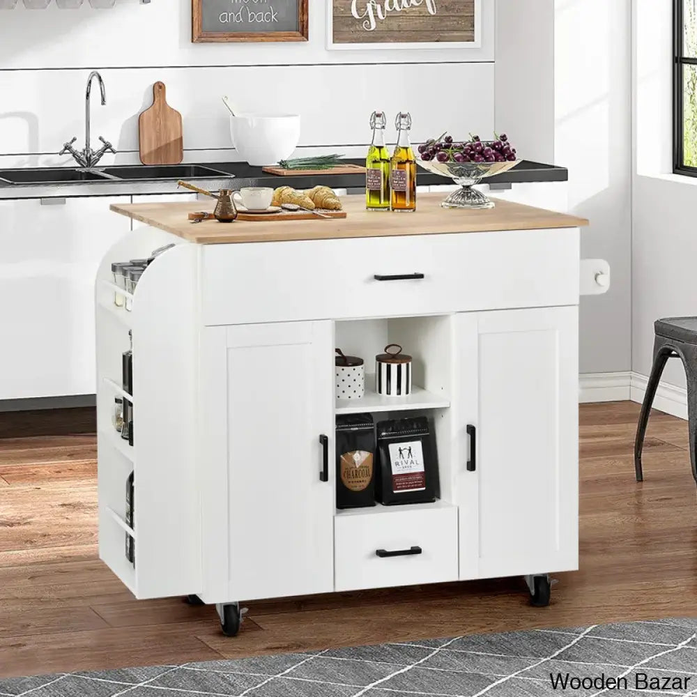 Jonhatan 45.2’’ Solid Wood Kitchen Island With Drop Leaf Trolley Cart Cabinet Kitchen Island