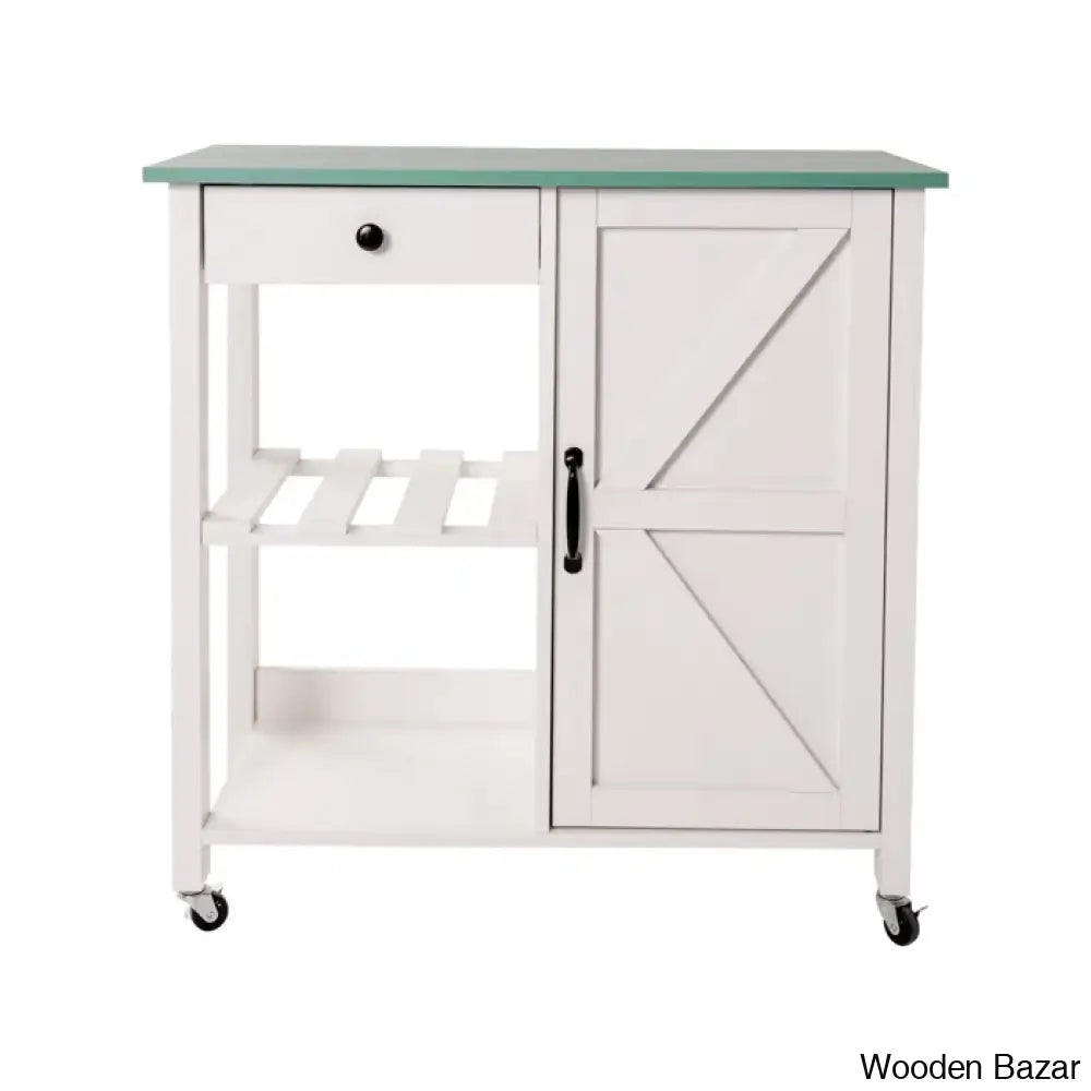 Jontarius 31.5’’ Wide Rolling White Kitchen Island With Table-Top Trolley Cart Cabinet Kitchen