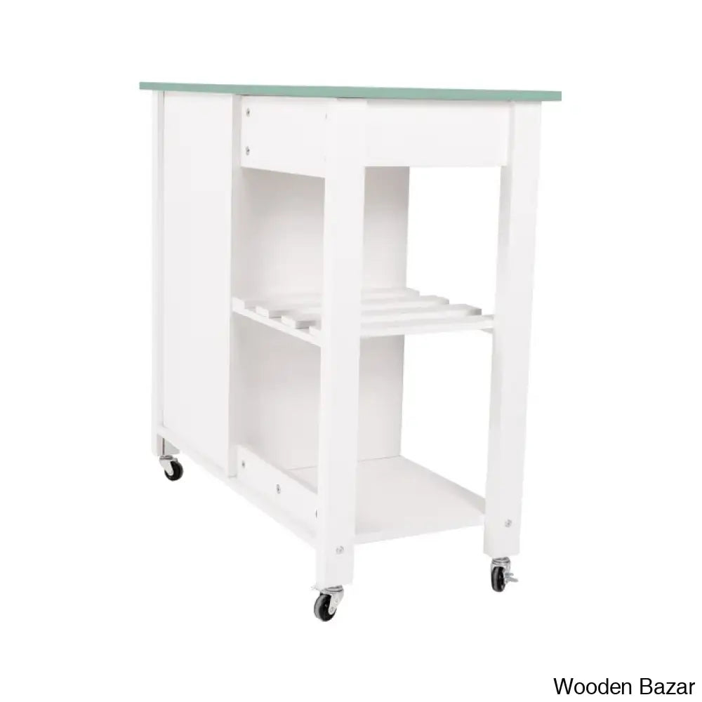 Jontarius 31.5’’ Wide Rolling White Kitchen Island With Table-Top Trolley Cart Cabinet Kitchen