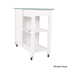 Jontarius 31.5’’ Wide Rolling White Kitchen Island With Table-Top Trolley Cart Cabinet Kitchen