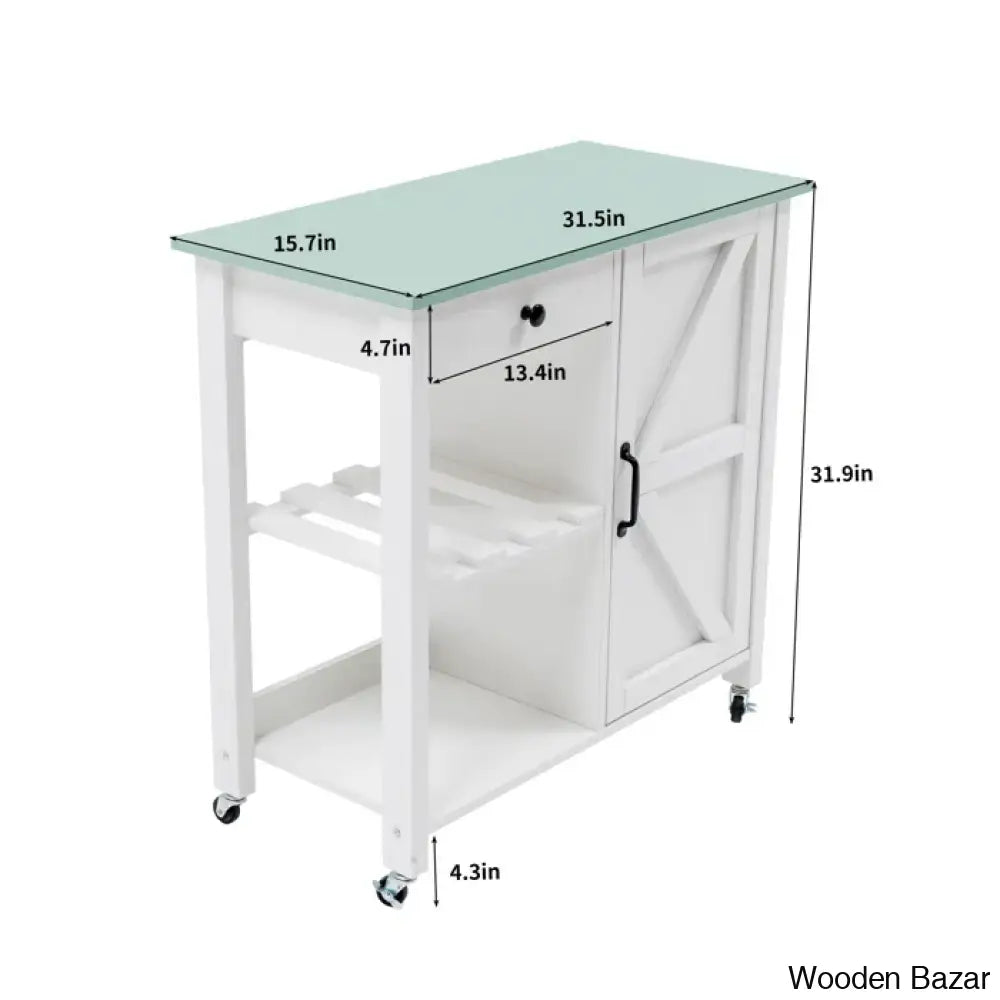 Jontarius 31.5’’ Wide Rolling White Kitchen Island With Table-Top Trolley Cart Cabinet Kitchen