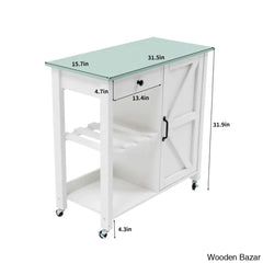 Jontarius 31.5’’ Wide Rolling White Kitchen Island With Table-Top Trolley Cart Cabinet Kitchen