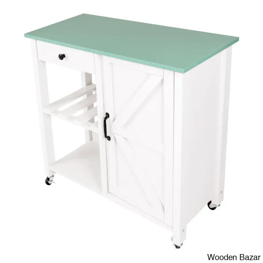 Jontarius 31.5’’ Wide Rolling White Kitchen Island With Table-Top Trolley Cart Cabinet Kitchen