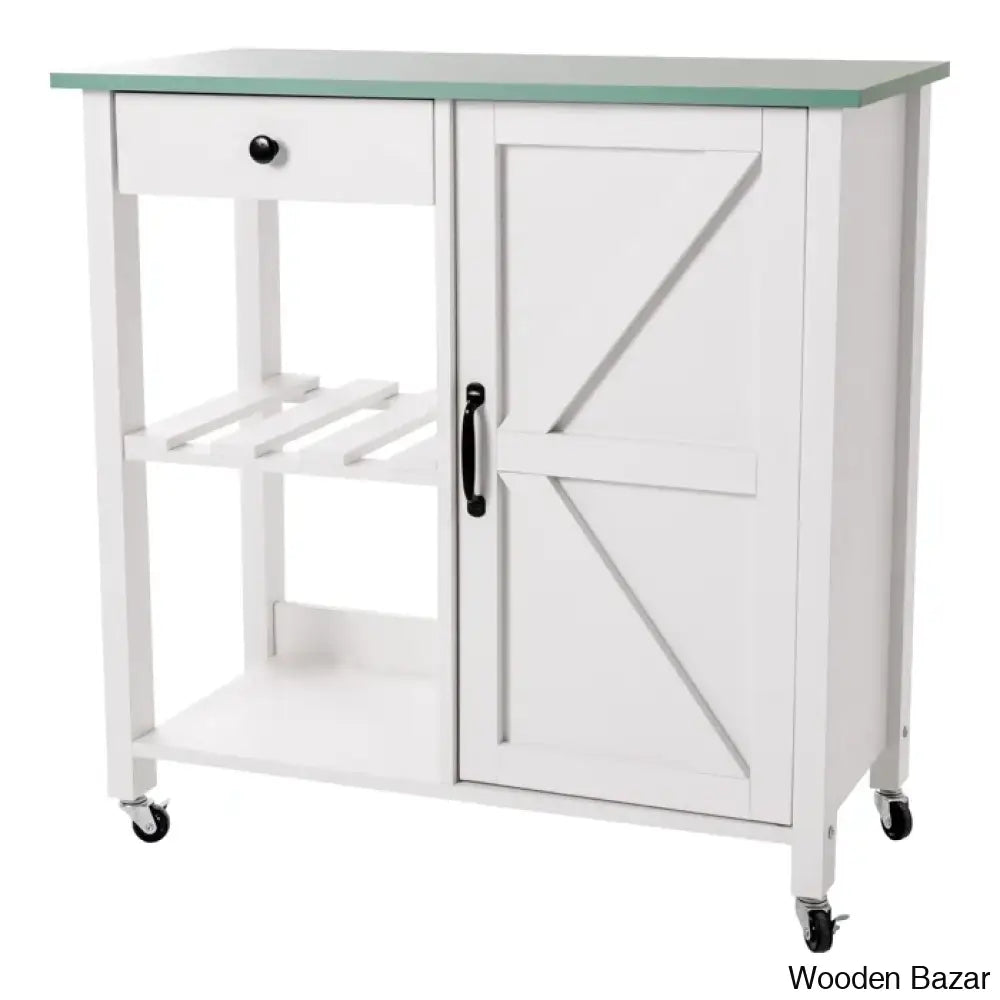 Jontarius 31.5’’ Wide Rolling White Kitchen Island With Table-Top Trolley Cart Cabinet Kitchen