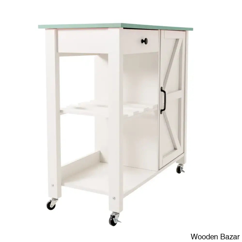 Jontarius 31.5’’ Wide Rolling White Kitchen Island With Table-Top Trolley Cart Cabinet Kitchen