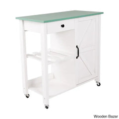 Jontarius 31.5’’ Wide Rolling White Kitchen Island With Table-Top Trolley Cart Cabinet Kitchen