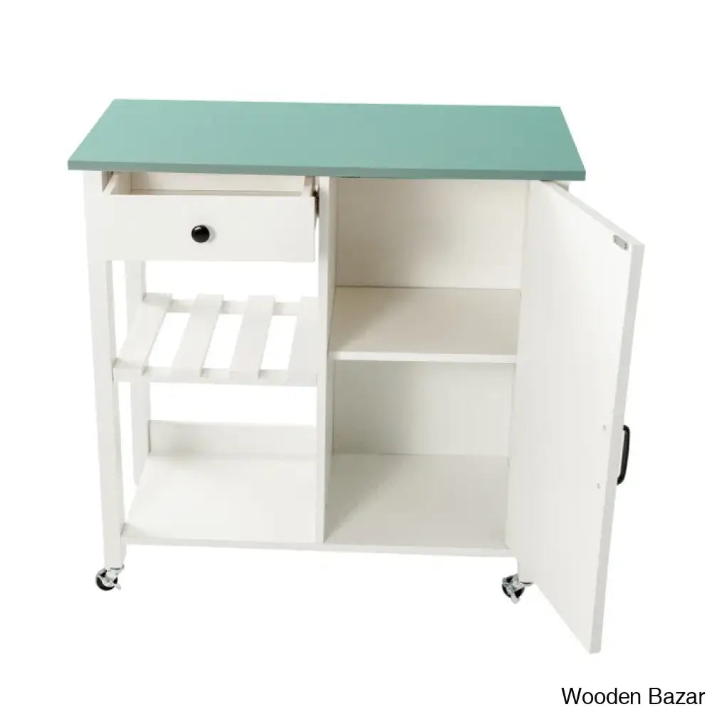 Jontarius 31.5’’ Wide Rolling White Kitchen Island With Table-Top Trolley Cart Cabinet Kitchen