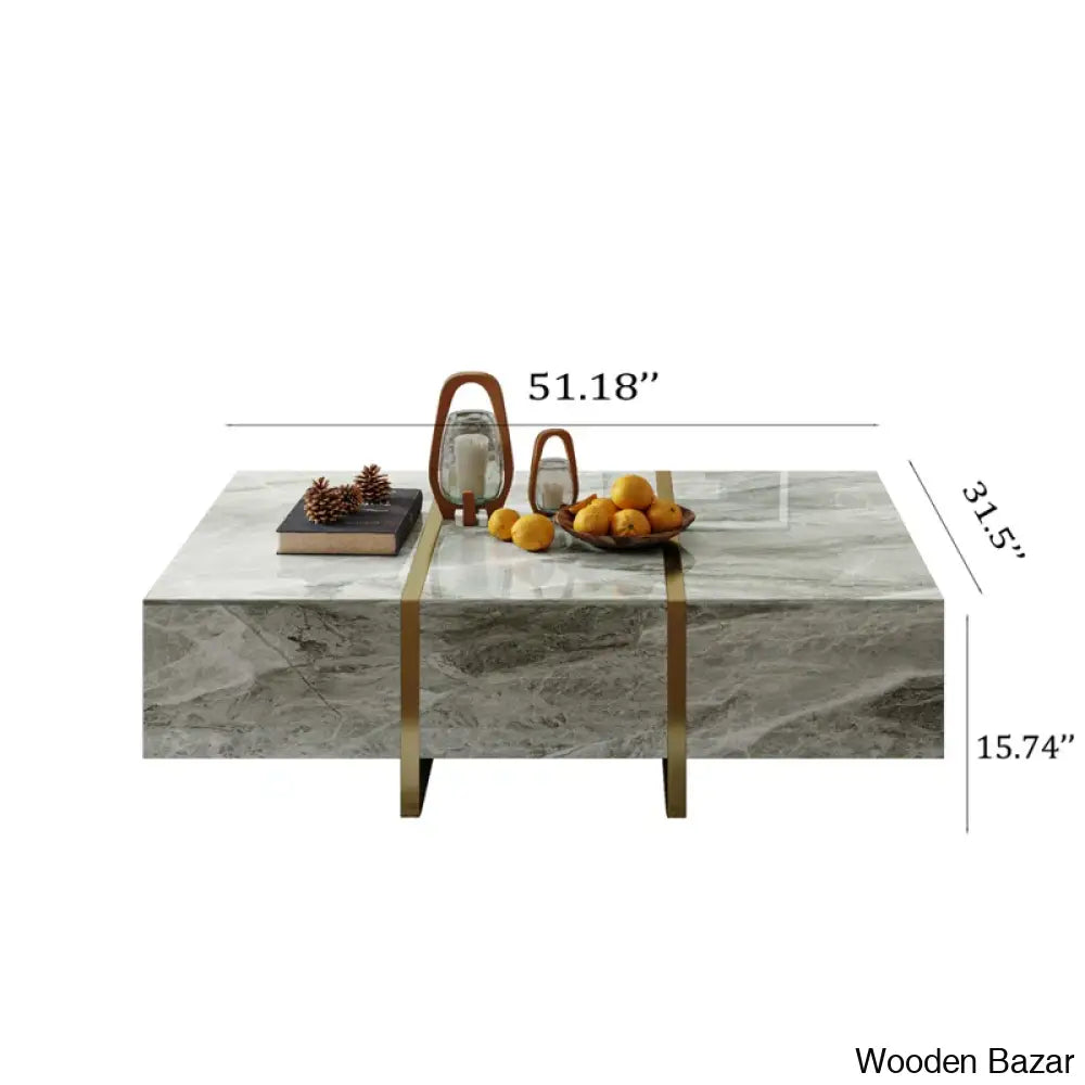 Journee 51’’ Sintered Stone Coffee And Center Table With 6 Solid Teak Drawers