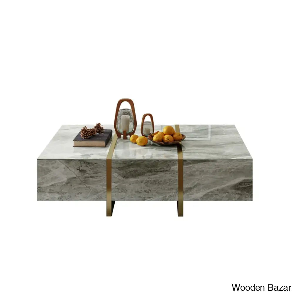 Journee 51’’ Sintered Stone Coffee And Center Table With 6 Solid Teak Drawers