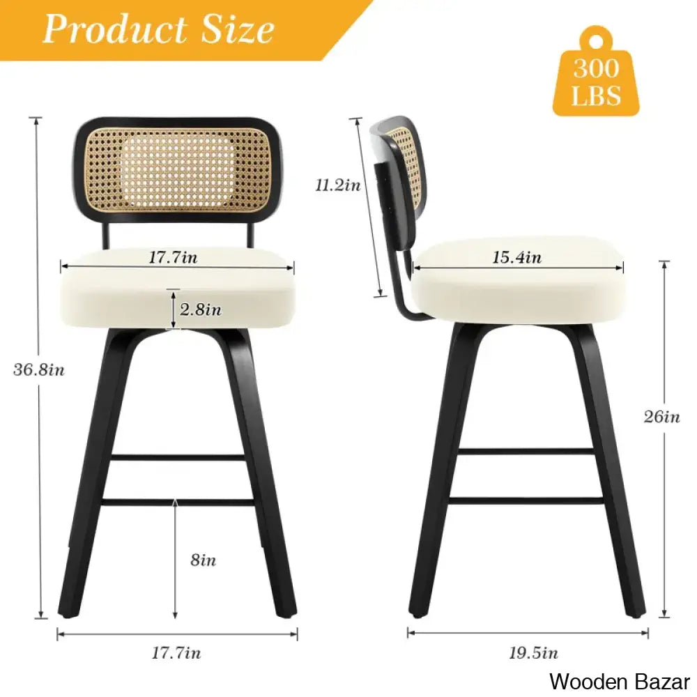 Juliezas Swivel Upholstered Rattan Back Counter & Bar Stool