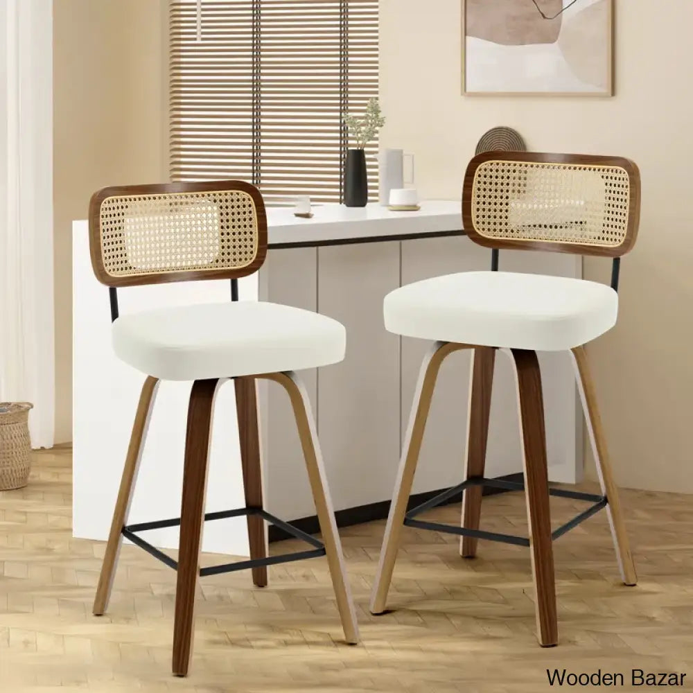 Juliezas Swivel Upholstered Rattan Back Counter & Bar Stool