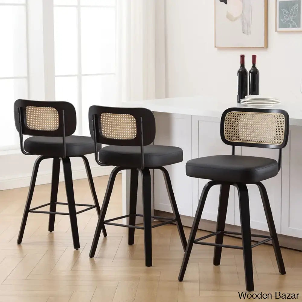 Juliezas Swivel Upholstered Rattan Back Counter & Bar Stool