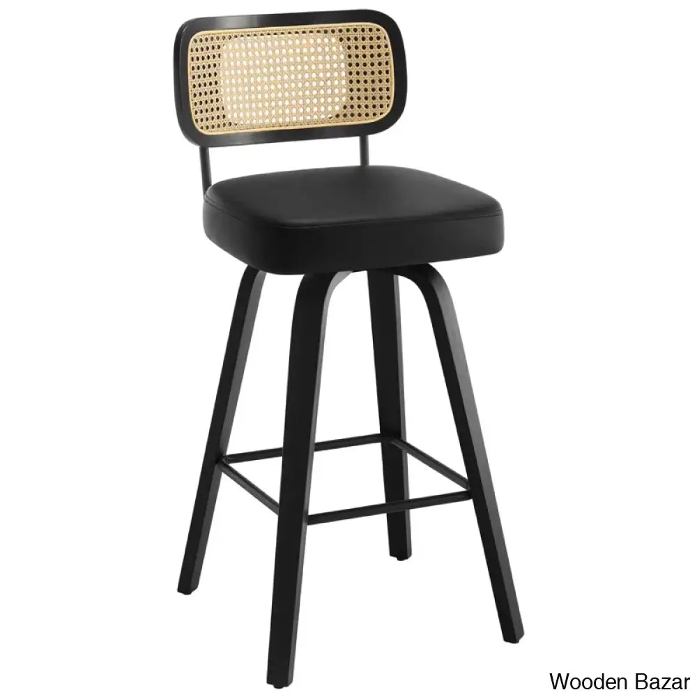 Juliezas Swivel Upholstered Rattan Back Counter & Bar Stool