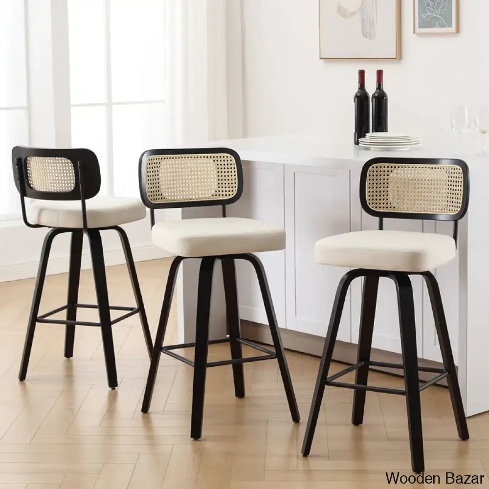 Juliezas Swivel Upholstered Rattan Back Counter & Bar Stool