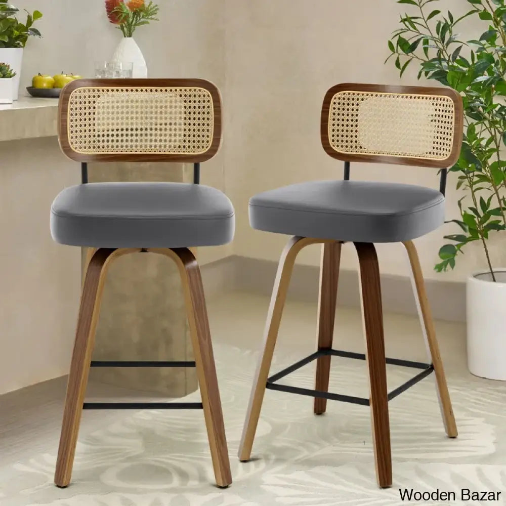 Juliezas Swivel Upholstered Rattan Back Counter & Bar Stool