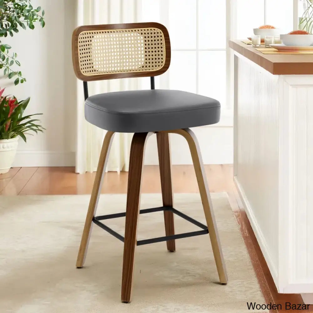 Juliezas Swivel Upholstered Rattan Back Counter & Bar Stool