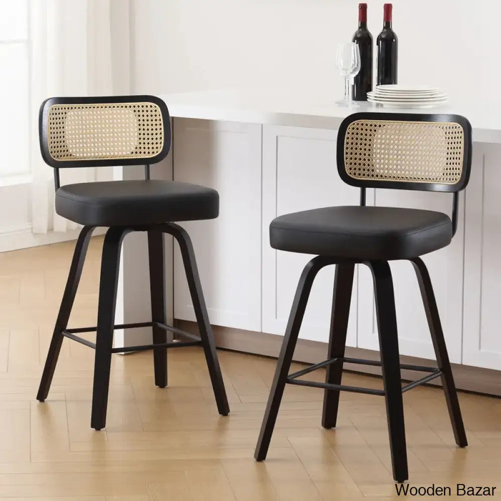 Juliezas Swivel Upholstered Rattan Back Counter & Bar Stool