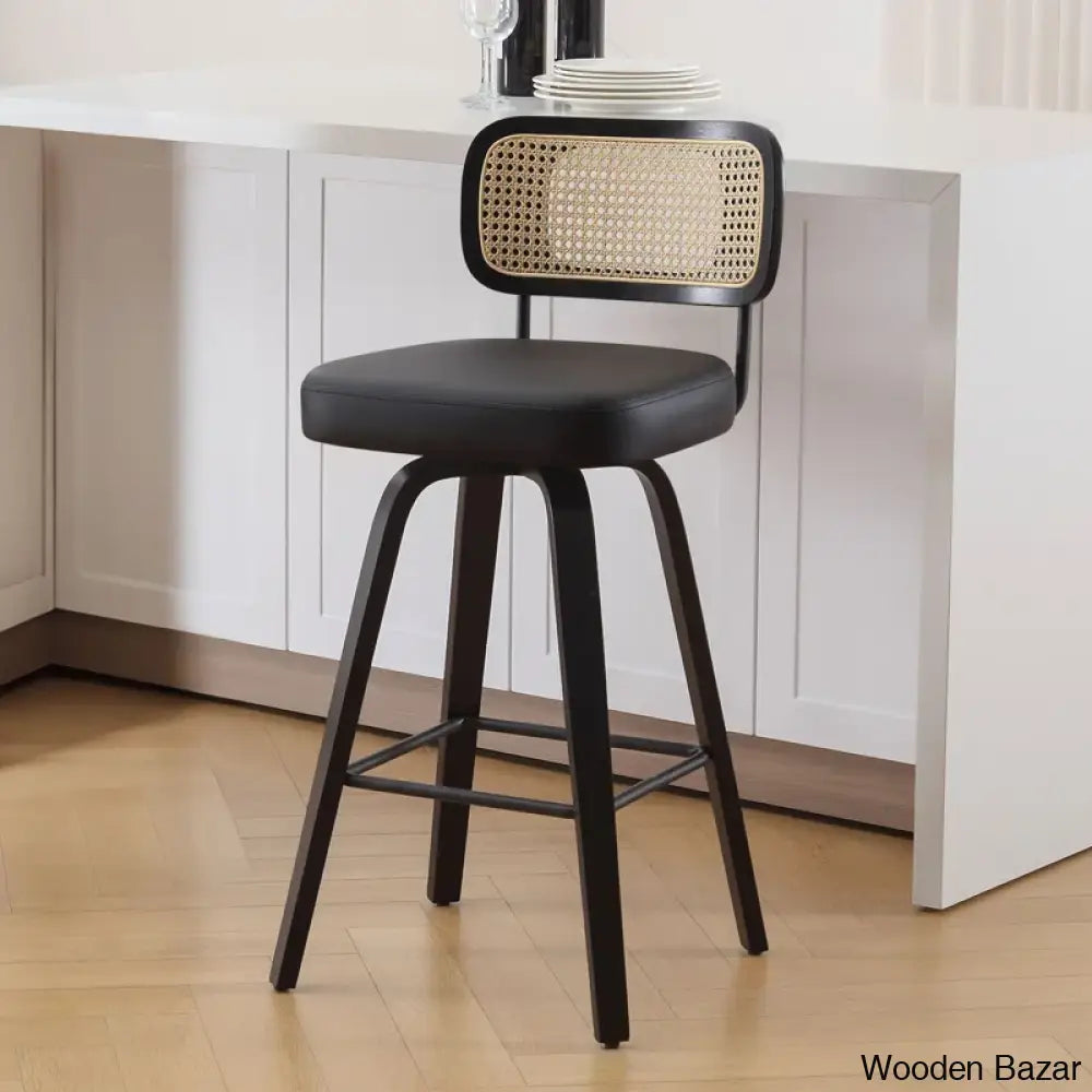 Juliezas Swivel Upholstered Rattan Back Counter & Bar Stool