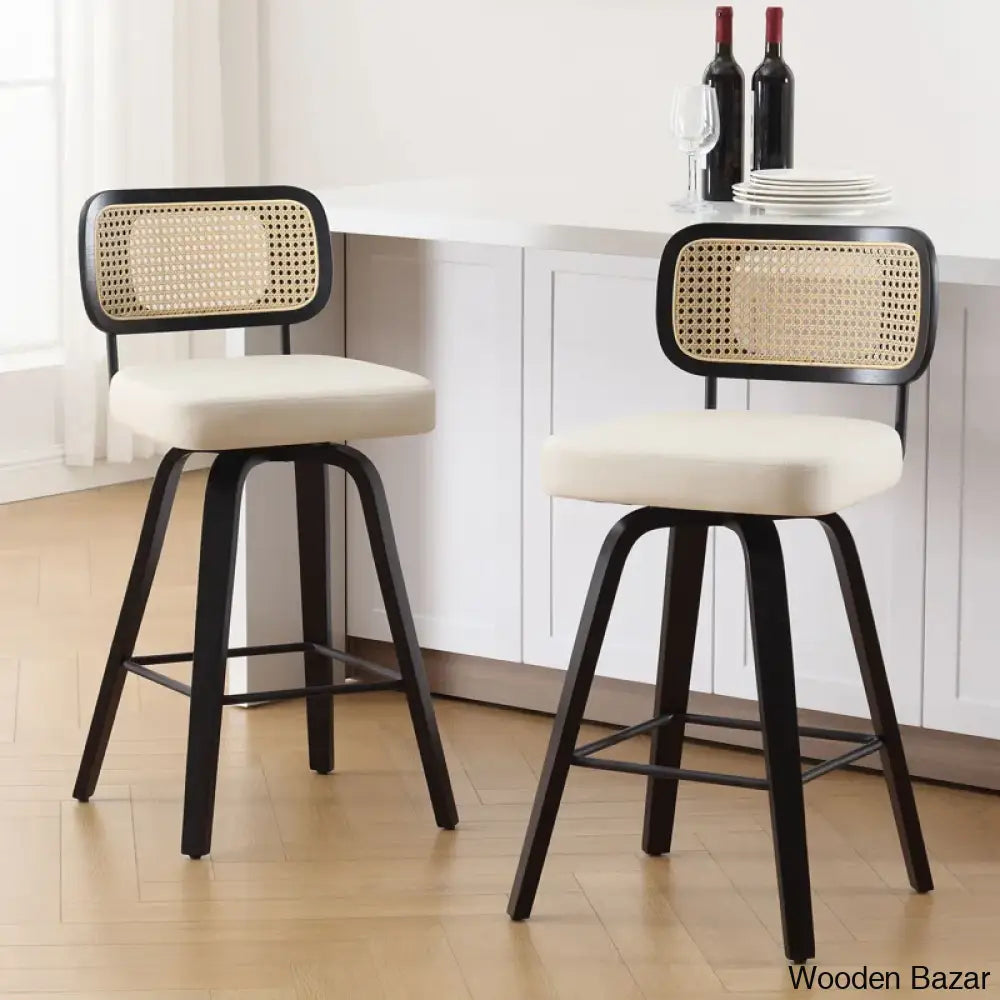 Juliezas Swivel Upholstered Rattan Back Counter & Bar Stool