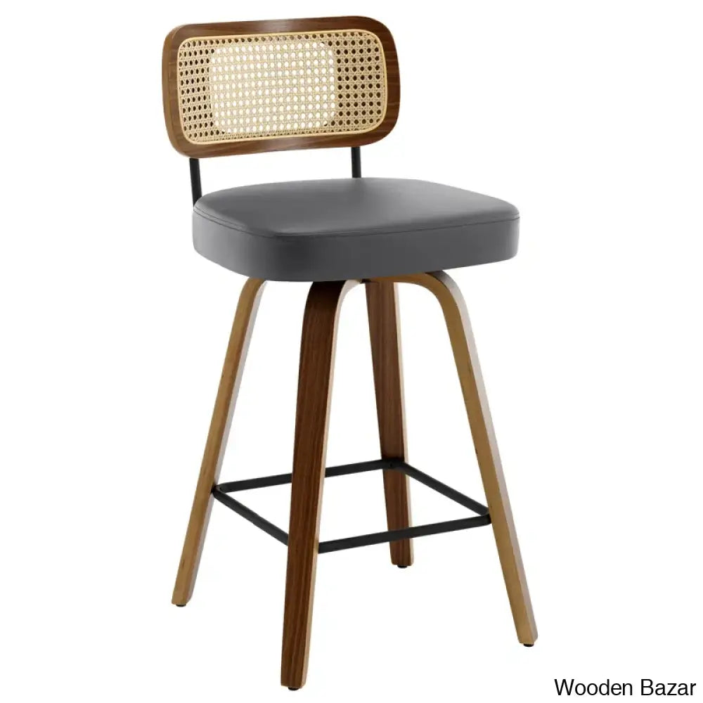 Juliezas Swivel Upholstered Rattan Back Counter & Bar Stool