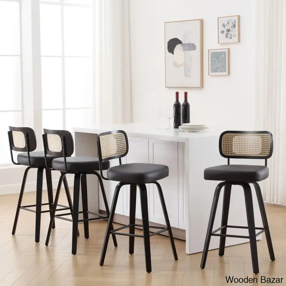 Juliezas Swivel Upholstered Rattan Back Counter & Bar Stool