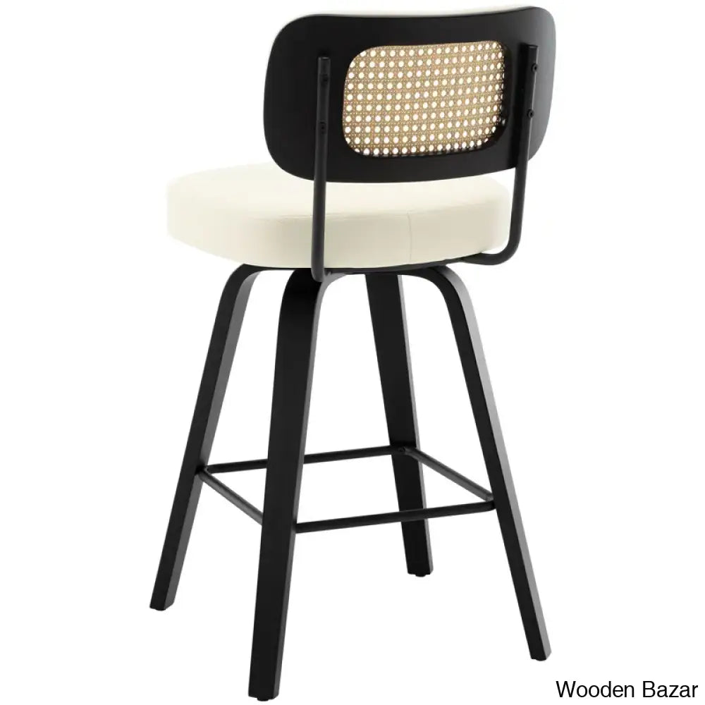 Juliezas Swivel Upholstered Rattan Back Counter & Bar Stool