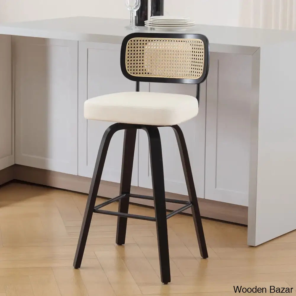 Juliezas Swivel Upholstered Rattan Back Counter & Bar Stool