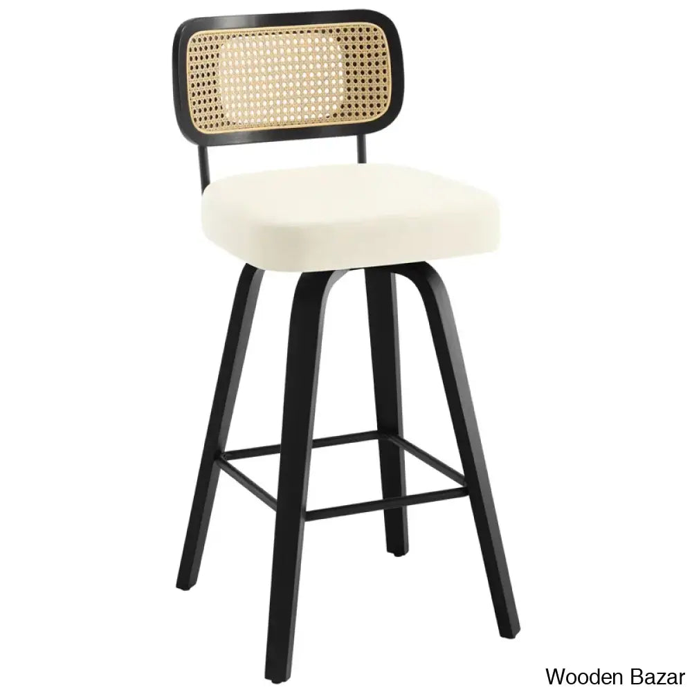 Juliezas Swivel Upholstered Rattan Back Counter & Bar Stool