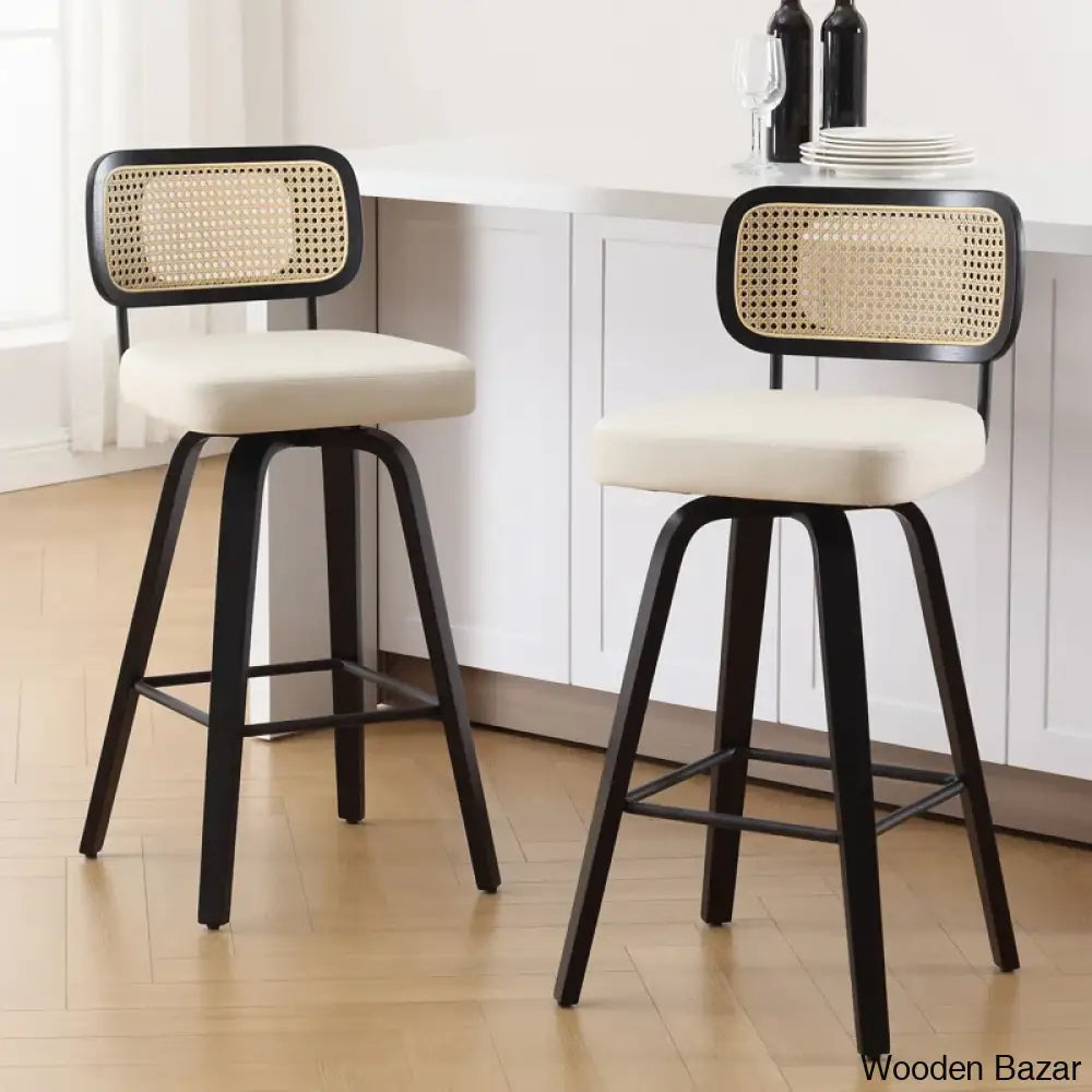 Juliezas Swivel Upholstered Rattan Back Counter & Bar Stool