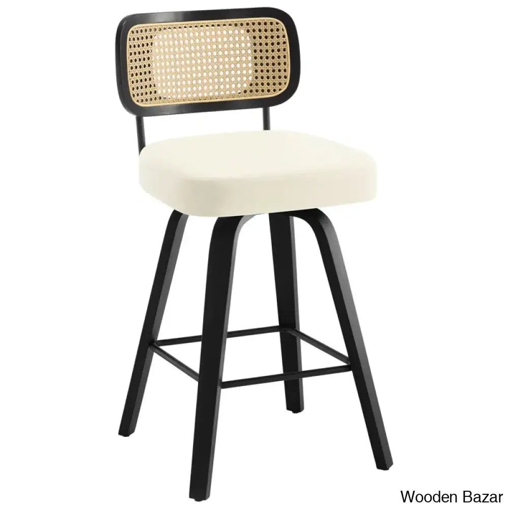 Juliezas Swivel Upholstered Rattan Back Counter & Bar Stool