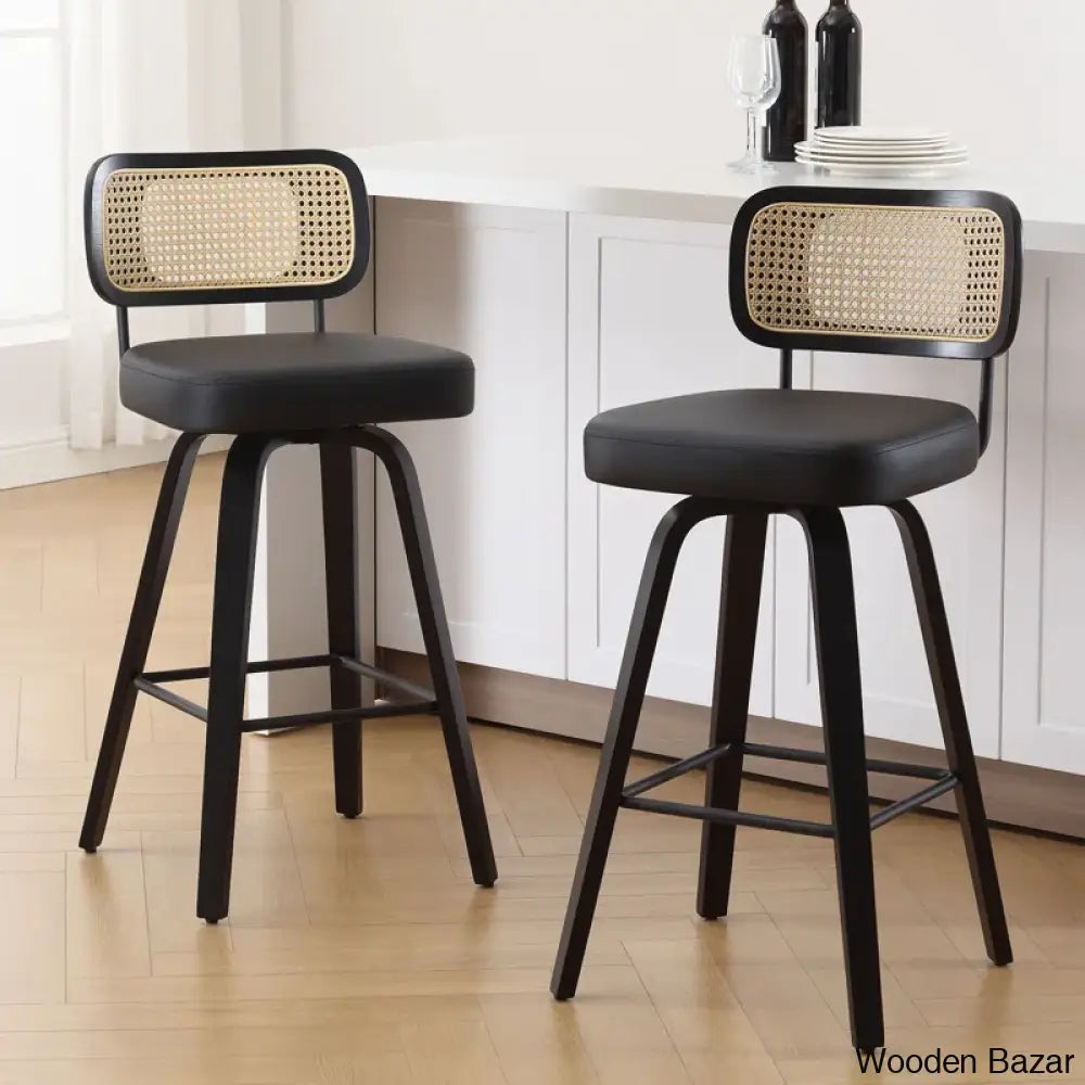 Juliezas Swivel Upholstered Rattan Back Counter & Bar Stool