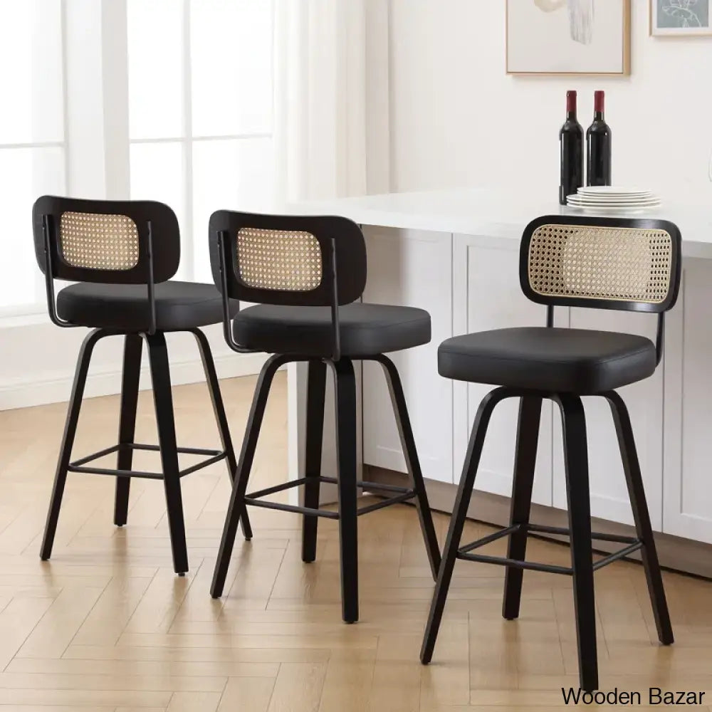 Juliezas Swivel Upholstered Rattan Back Counter & Bar Stool