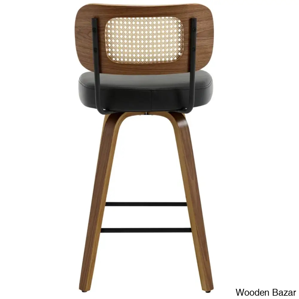 Juliezas Swivel Upholstered Rattan Back Counter & Bar Stool