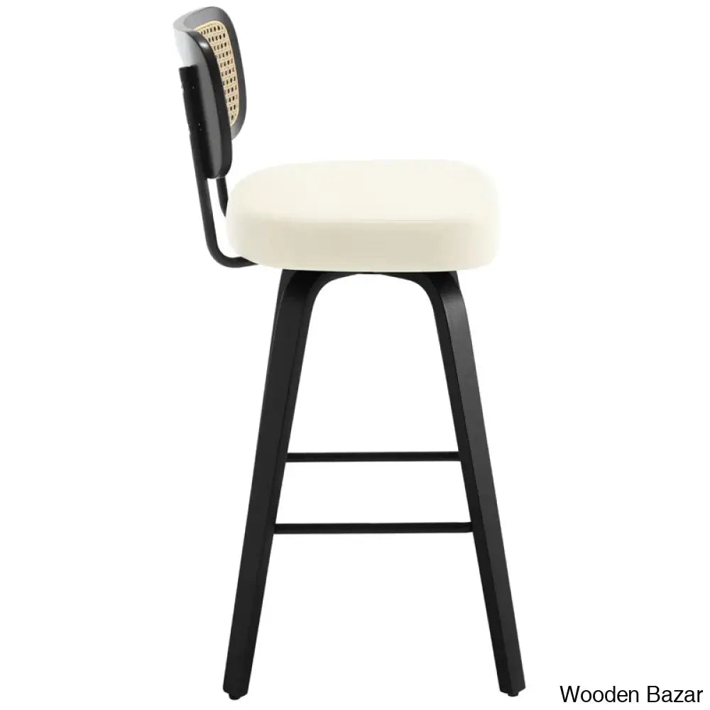 Juliezas Swivel Upholstered Rattan Back Counter & Bar Stool