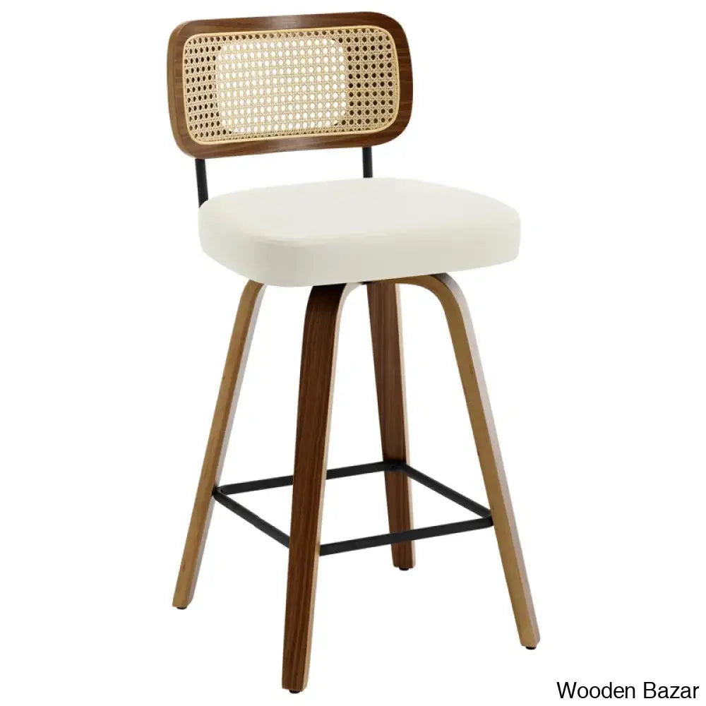 Juliezas Swivel Upholstered Rattan Back Counter & Bar Stool