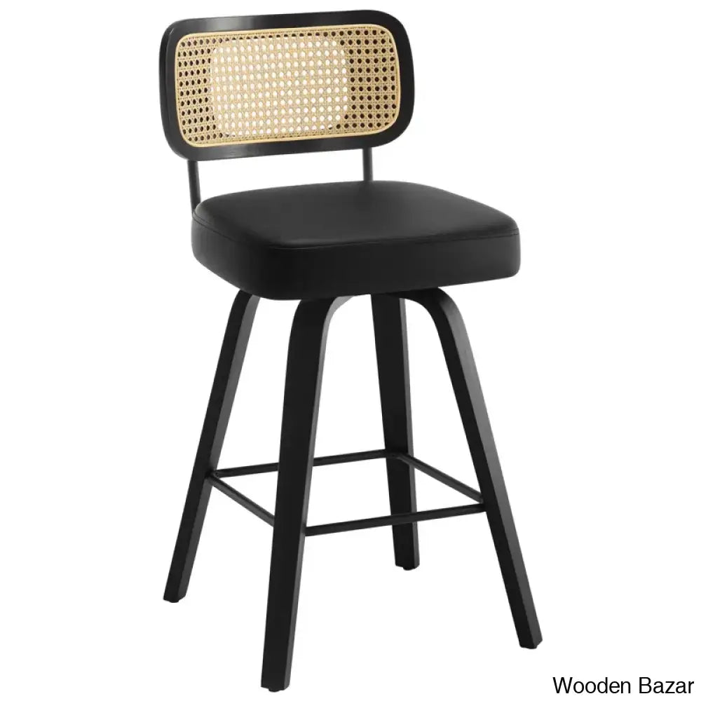 Juliezas Swivel Upholstered Rattan Back Counter & Bar Stool