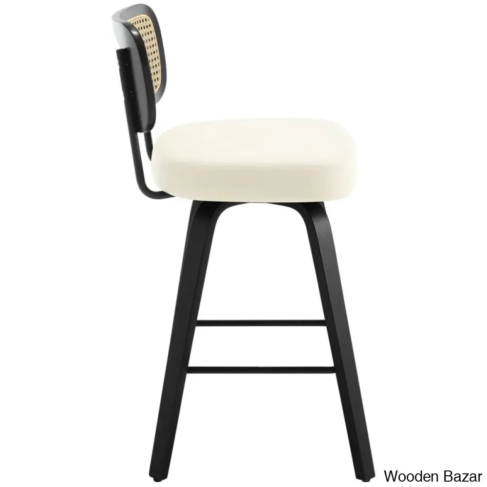 Juliezas Swivel Upholstered Rattan Back Counter & Bar Stool