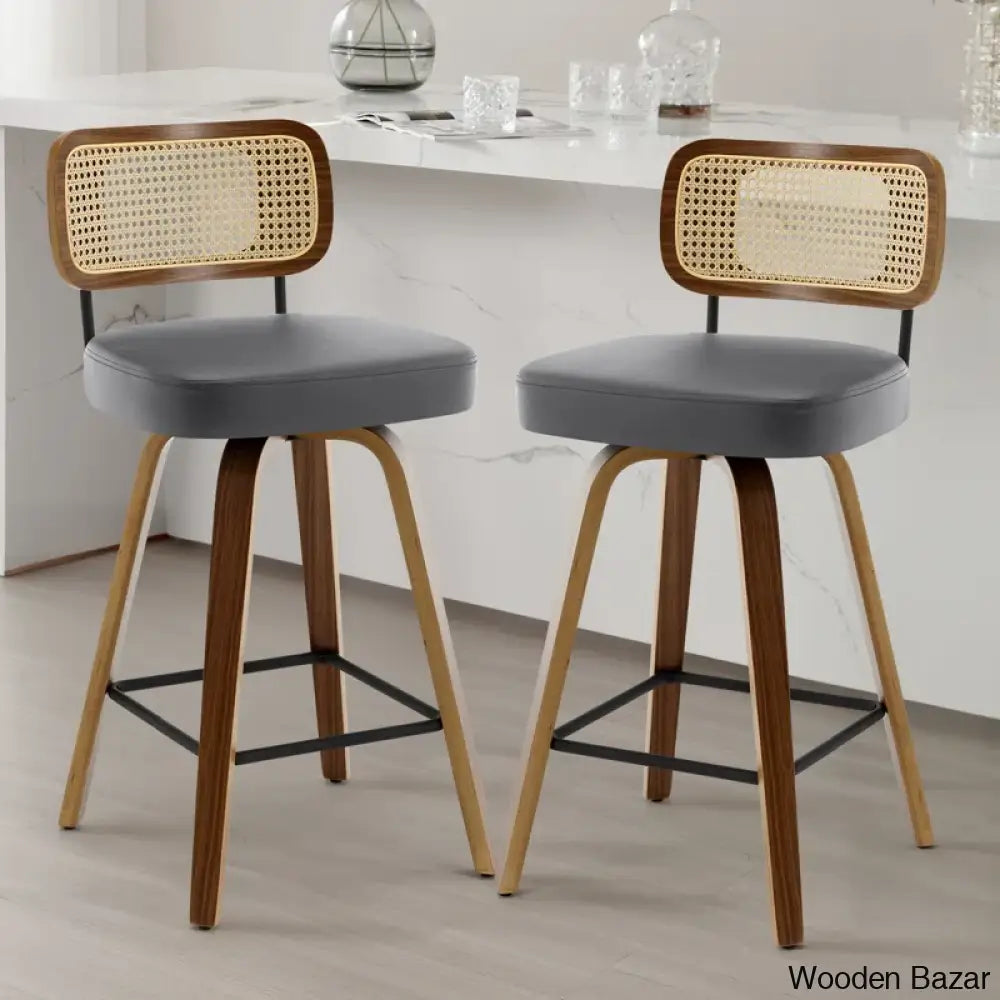 Juliezas Swivel Upholstered Rattan Back Counter & Bar Stool