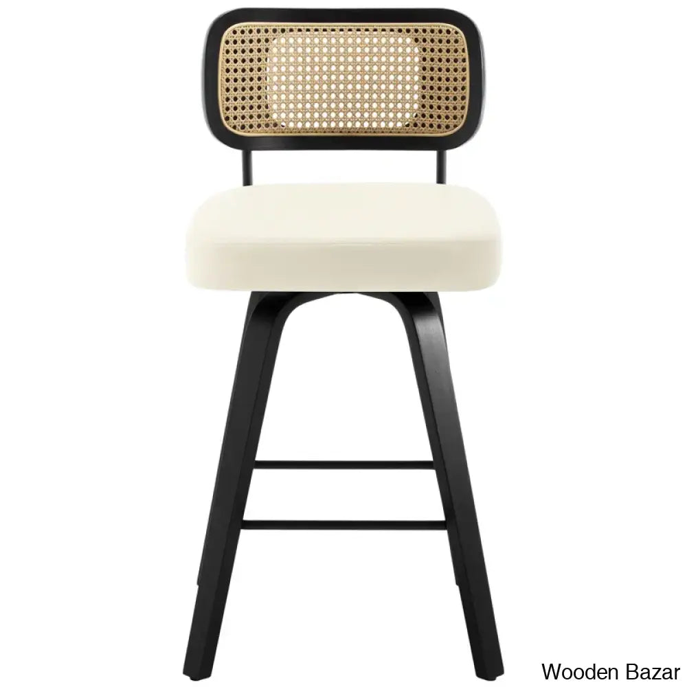 Juliezas Swivel Upholstered Rattan Back Counter & Bar Stool