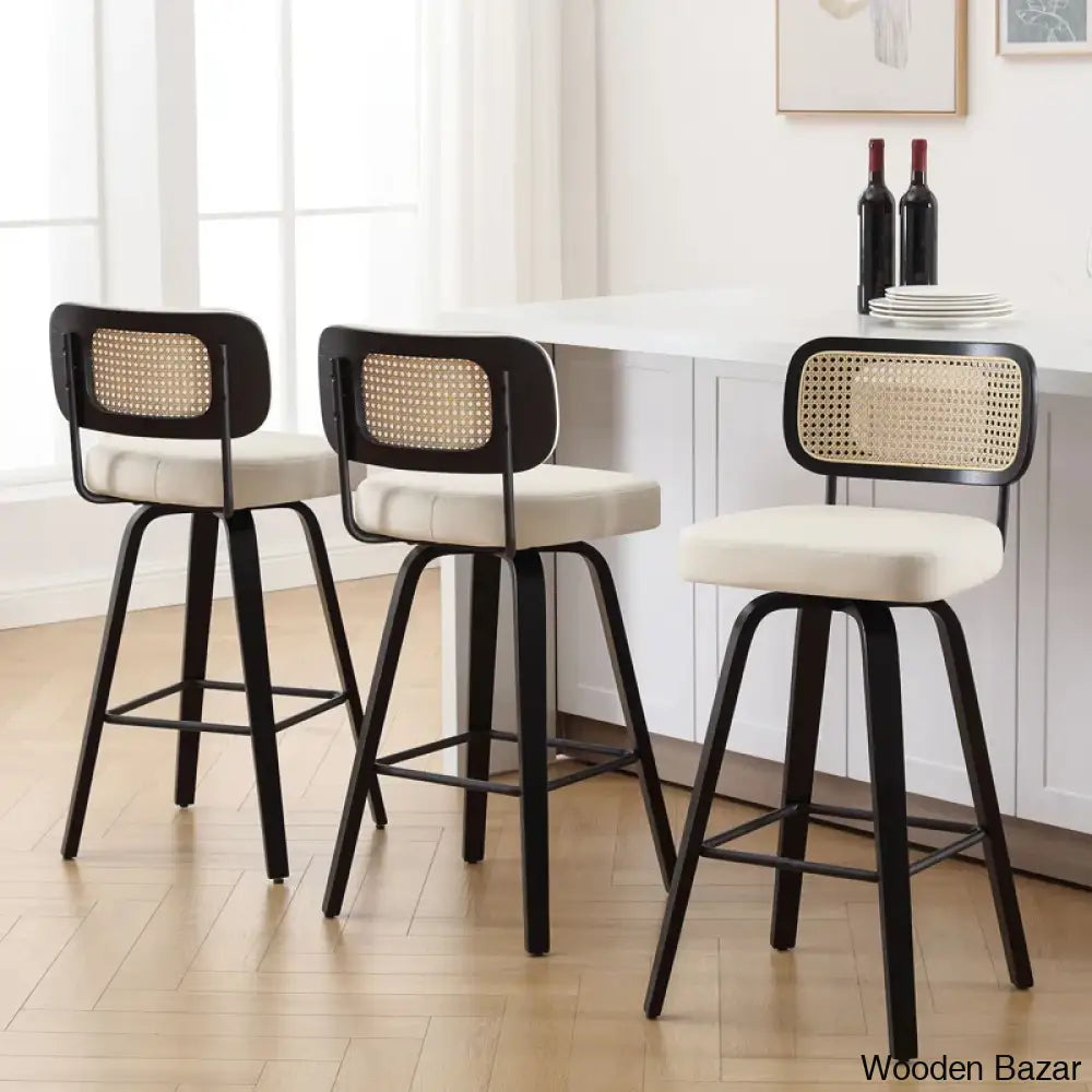 Juliezas Swivel Upholstered Rattan Back Counter & Bar Stool