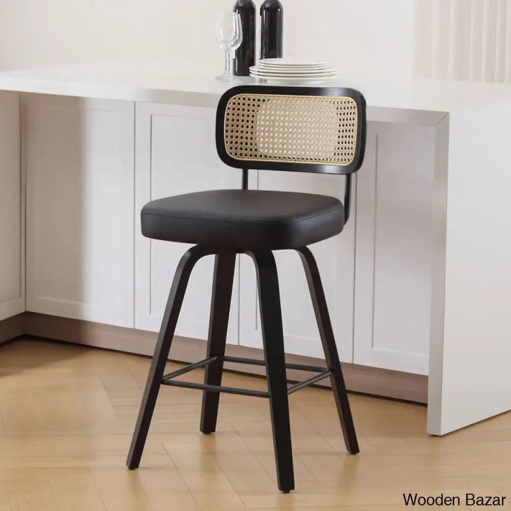 Juliezas Swivel Upholstered Rattan Back Counter & Bar Stool