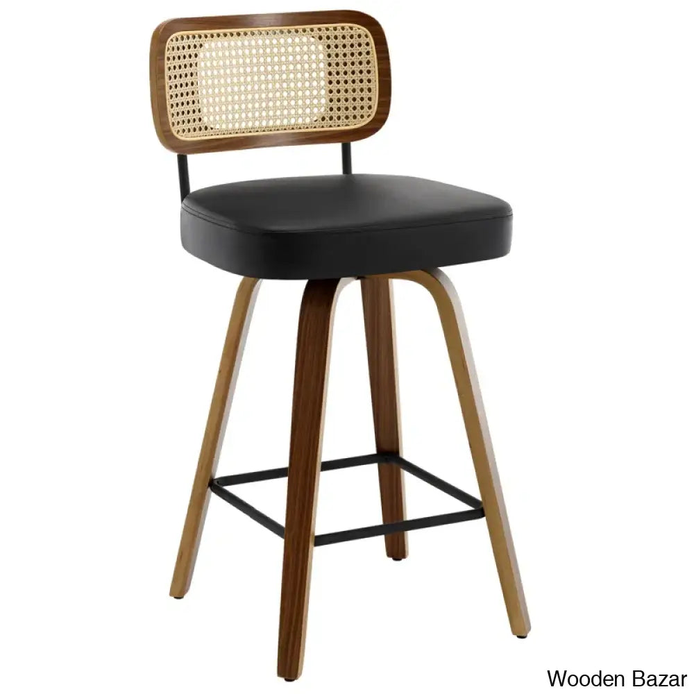 Juliezas Swivel Upholstered Rattan Back Counter & Bar Stool Brown / Black (26’’ Seat Height)