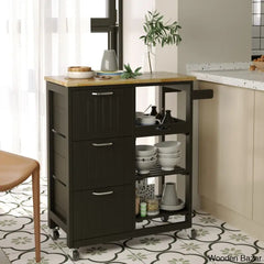 Jyion Solid Wood Top Kitchen Island Trolley Cart Cabinet Kitchen Island With Storage