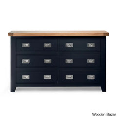 Kaela Modish Stylish Solid Wood Chest Of Drawer With 6 - Wooden Bazar Blue