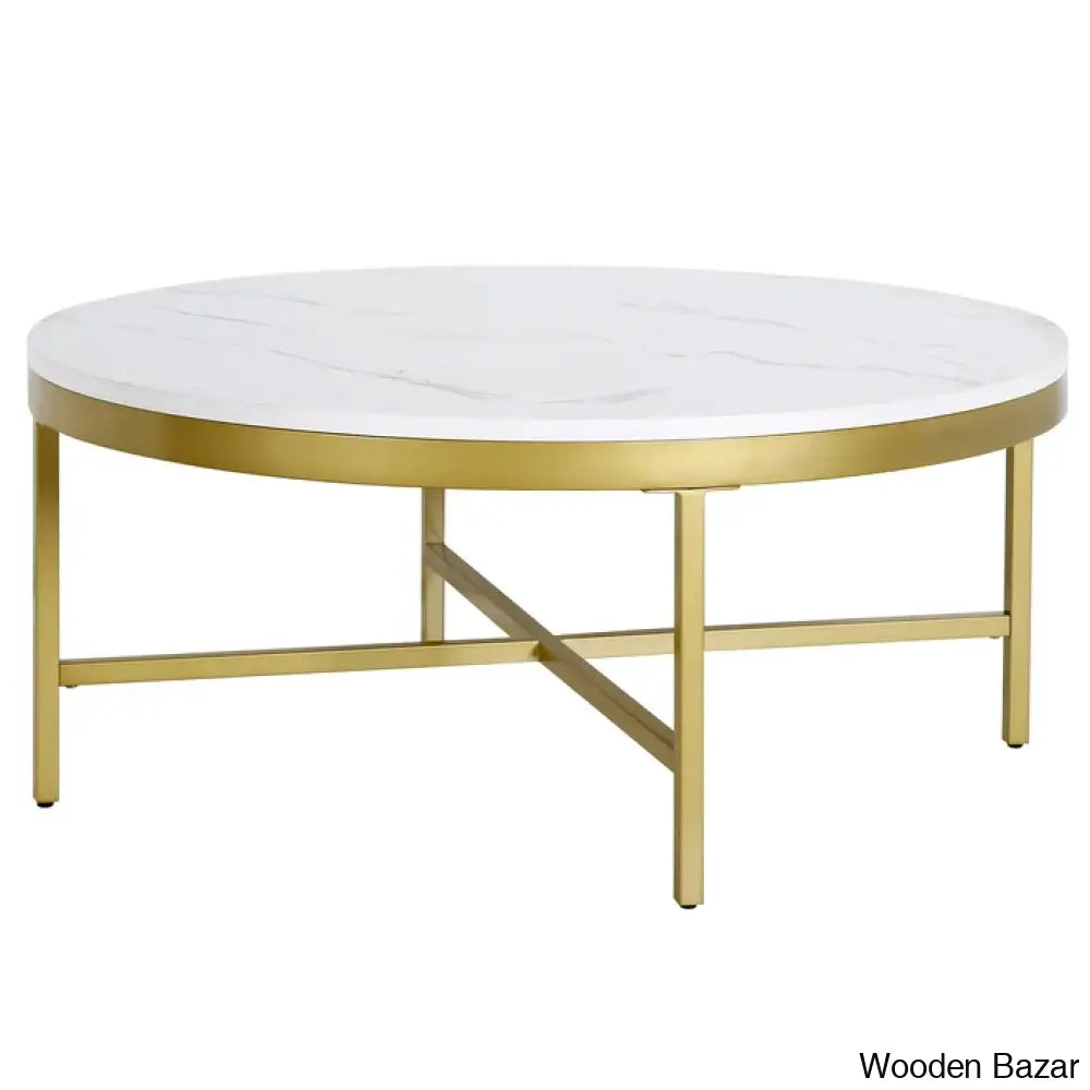 Kambryl 36’’ Faux Marble And Steel Round Coffee And Center Table